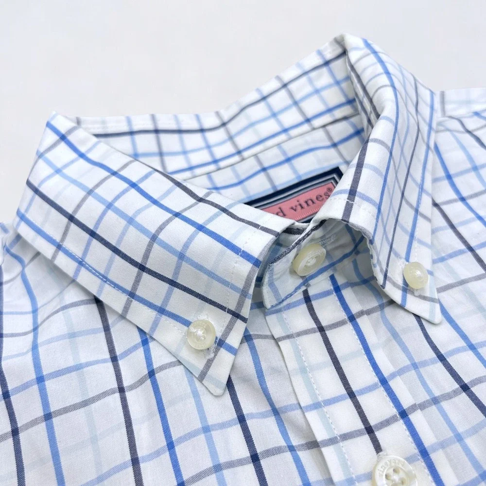 Vineyard Vines‎ Whale Shirt Men's XL (Fits Medium) Blue White Grid Button Down